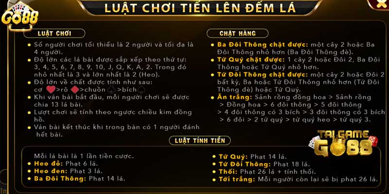 Game bài Tiến lên đếm lá GO88 - Cách chơi dễ dàng với GO88 4 Hướng dẫn luật chơi cụ thể cho các tân binh