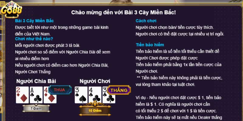 Game bài Ba cây GO88 - Quy tắc chơi và 2 mẹo cực hay 4 Luật chơi của game bài Ba cây GO88