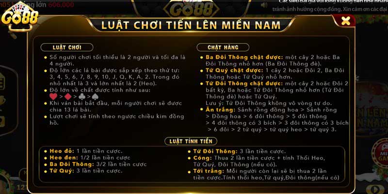 Game bài Tiến lên miền Nam GO88 - Học cách chơi từ A - Z 4 Luật chơi game bài Tiến lên miền Nam GO88