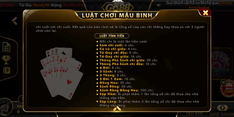 Game bài Mậu binh GO88 - Cách chơi từ chuyên gia 4 Quy tắc trong game bài Mậu binh GO88